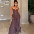 European and american cross-border women's fashion  summer new arrival: elegant ruched bandeau slimming high-waisted brown maxi dress