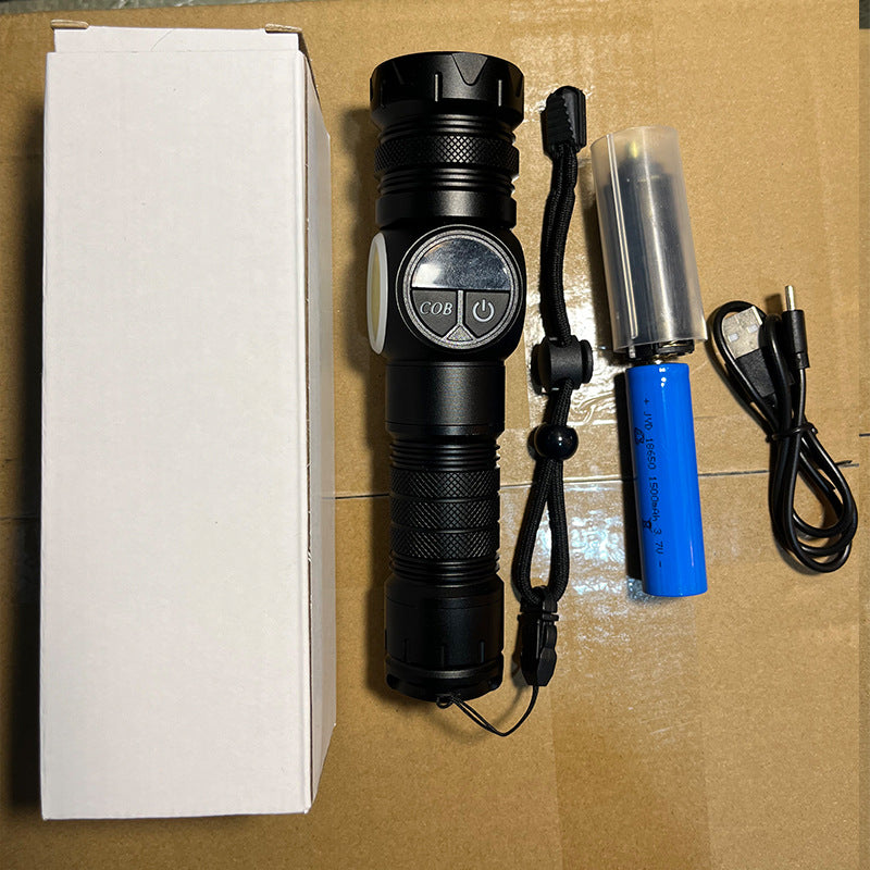 Cross-border white laser strong light flashlight Type-C charging screen display strong magnetic COB side light double switch LED flashlight