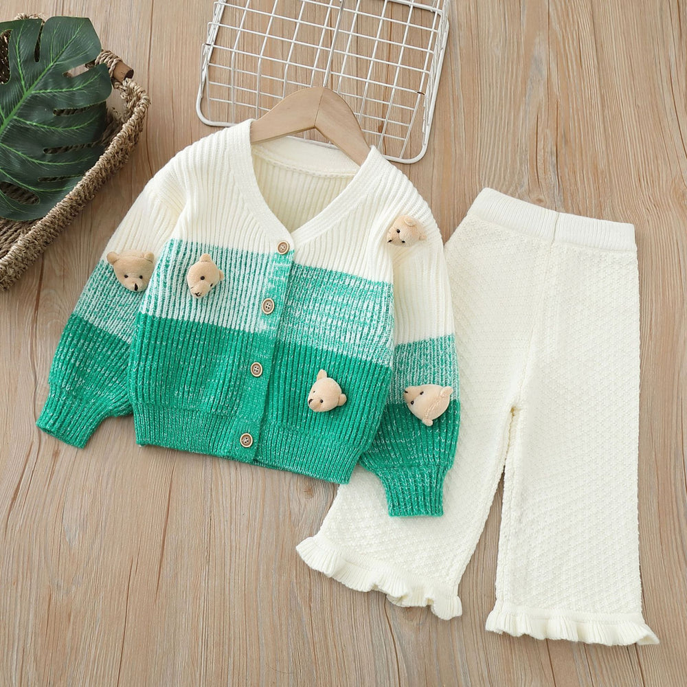Kids' knit cardigan & pants set -  autumn/winter new collection - girls' cartoon cardigan & wide-leg pants set