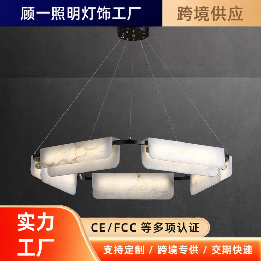 Marble all-copper chandelier designer creative restaurant rectangular modern new chinoiserieaccessible luxury living room bedroom study lamp