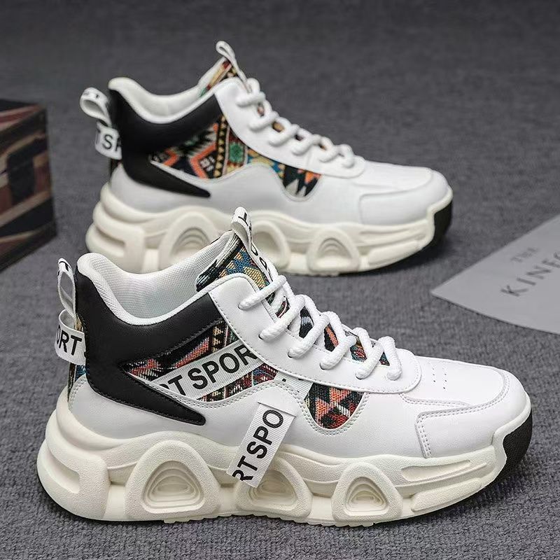 2025 spring new high-top breathable versatile casual men's shoes youth running thick-soled non-slip athletic dad shoes