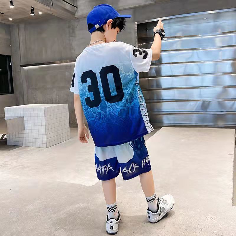 Boys' quick-dry basketball outfit summer set  new cool & stylish mid-to-large kids summer sports fashionable children's summer style