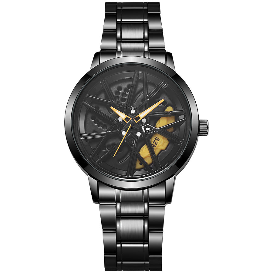 New hollow-out creative tech men's steel band watch with rotating bezel - quartz watch for cross-border e-commerce