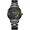 New hollow-out creative tech men's steel band watch with rotating bezel - quartz watch for cross-border e-commerce