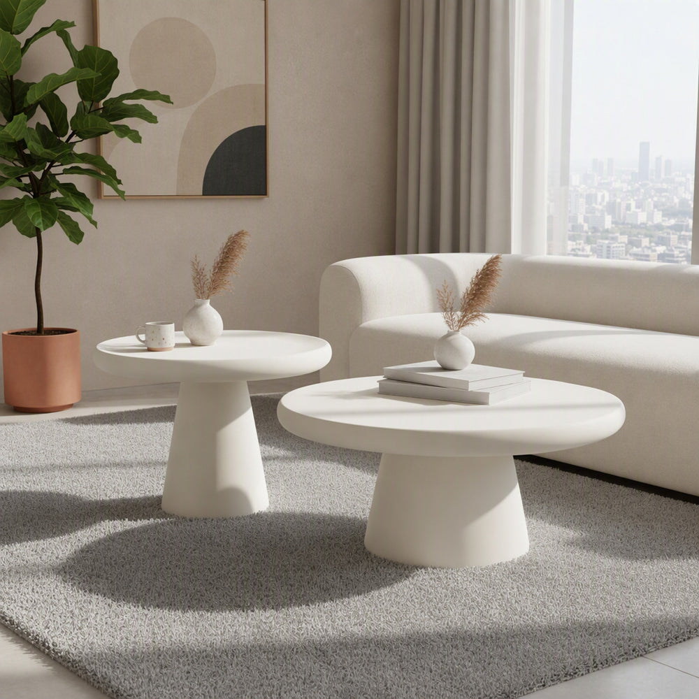 Microcement conical tea table - nordic style living room accent table - space-saving, cream-colored, trendy coffee table