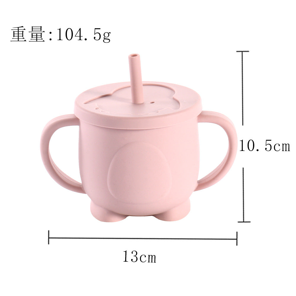 Factory baby silicone binaural straw cup drop resistant high temperature resistant baby drinking cup penguin water cup feeding tableware