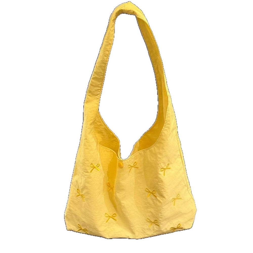 spring new arrival: large capacity shoulder bag vest - korean style sweet embroidered bowknot ruched versatile commuter bag for women