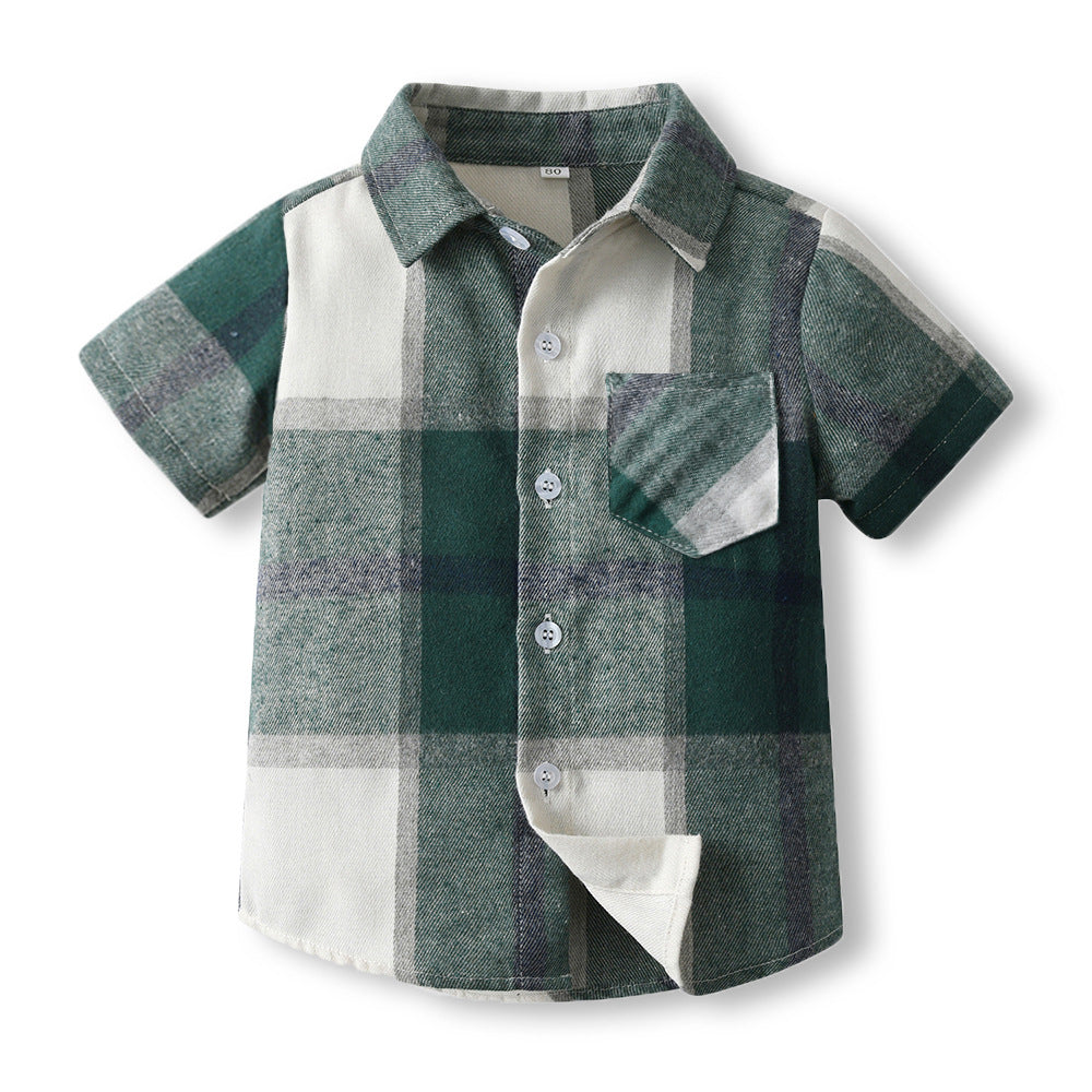 Export children's clothing new kids shirt boys spring and summer boys shirt personalized wholesale children's short-sleeved plaid shirt