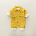 Newborn baby romper set - autumn/winter thickened cotton-padded jumpsuit for warmth, fleece-lined outerwear