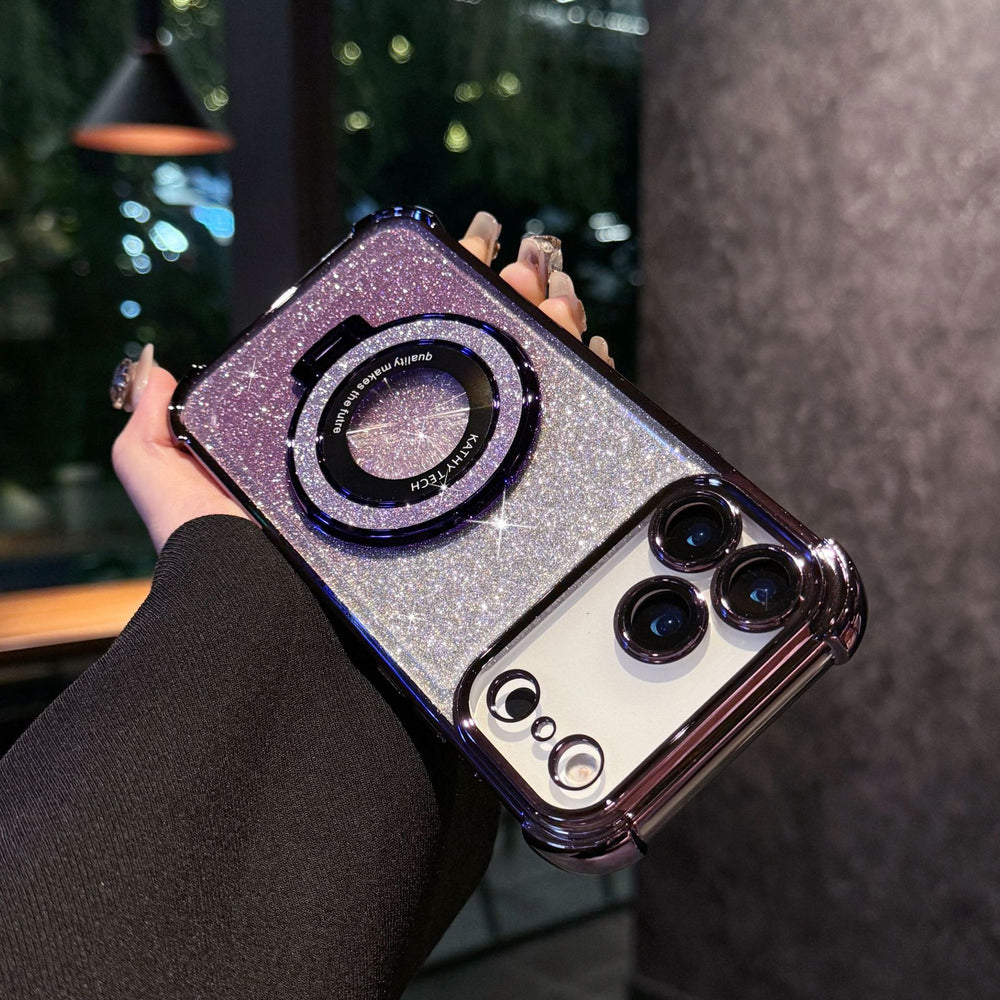 Suitable for iphone 17 mobile phone case electroplated four corners anti-fall glitter powder magnetic holder apple 16 lens film protective cover