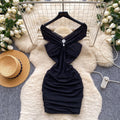 Spicy girl style purple sexy off-the-shoulder mini dress - women's summer slim fit bodycon high waist a-line skirt