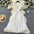 Miya pleated dress women's  summer european and american fashion 3d lace tie waist sleeveless pleated maxi dress