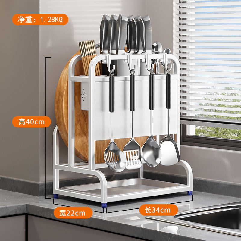 Stainless steel knife holder household pot lid rack cutting board rack thickened and thickened stainless steel wall hanging integrated storage shelf
