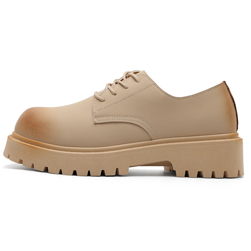 Derby shoes 2026 new spring low ankle boots men's retro workwear shoes thick sole heightened mickey casual leather shoes