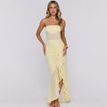 Amazon women's clothing  new arrival: elegant sleeveless bandeau sexy high-slit ruffle detail backless bodycon dress