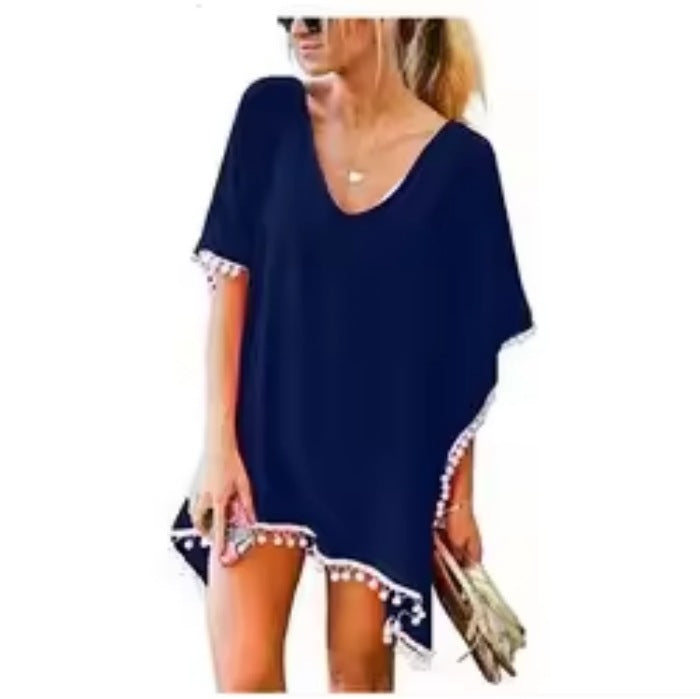 fashionnew arrivalprinting tassel small white ball chiffon beach skirt blouse ready-made trendy brand