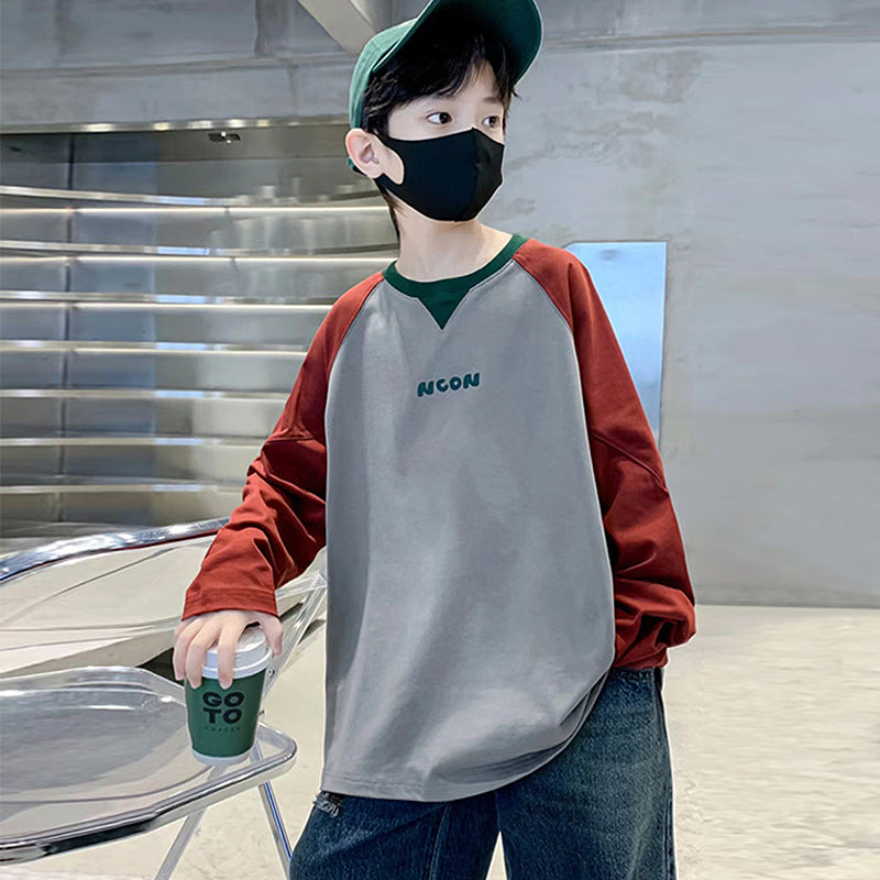 Boys' autumn long-sleeve top, trendy streetwear hoodie, spring/autumn style,  new arrival, big kids' autumn outfit, korean style, cool and stylish