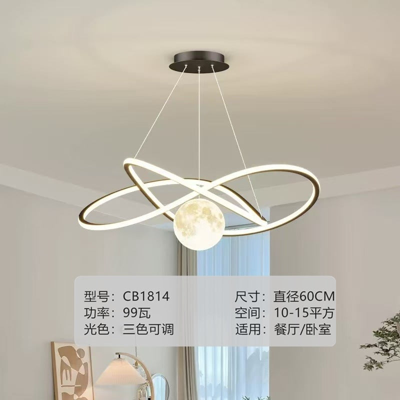 Bedroom chandelier simple creative geometric ring moon children's room light Nordic Internet celebrity intelligent restaurant bar lighting