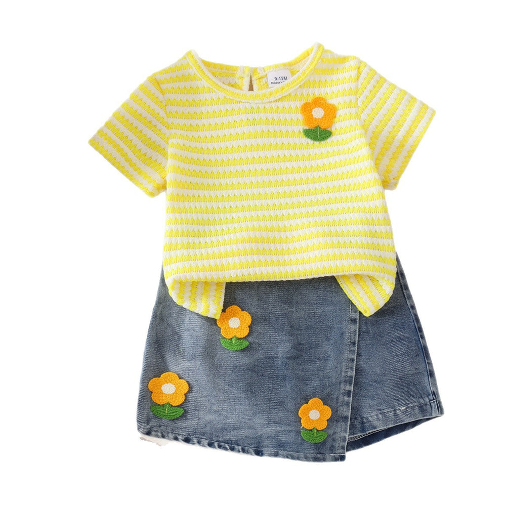 Baby clothing kids set children outfit yellow short-sleeved t-shirt + blue short