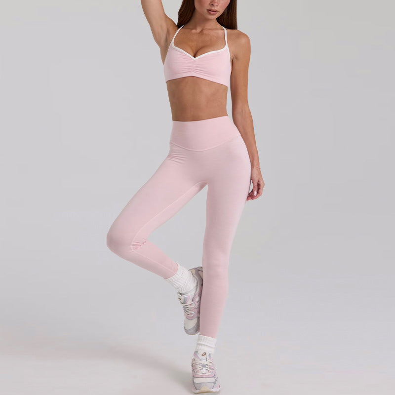 New arrival yoga clothes high waist hip lifting and abdominal control shorts nine-point pants suspenders beautiful back running sports intimates bra suit