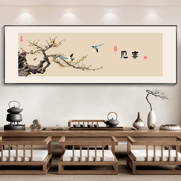 Jianxi calligraphy and painting tea room hanging paintings new Chinese style living room background wall decorative paintings dining room flowers and birds zen office murals