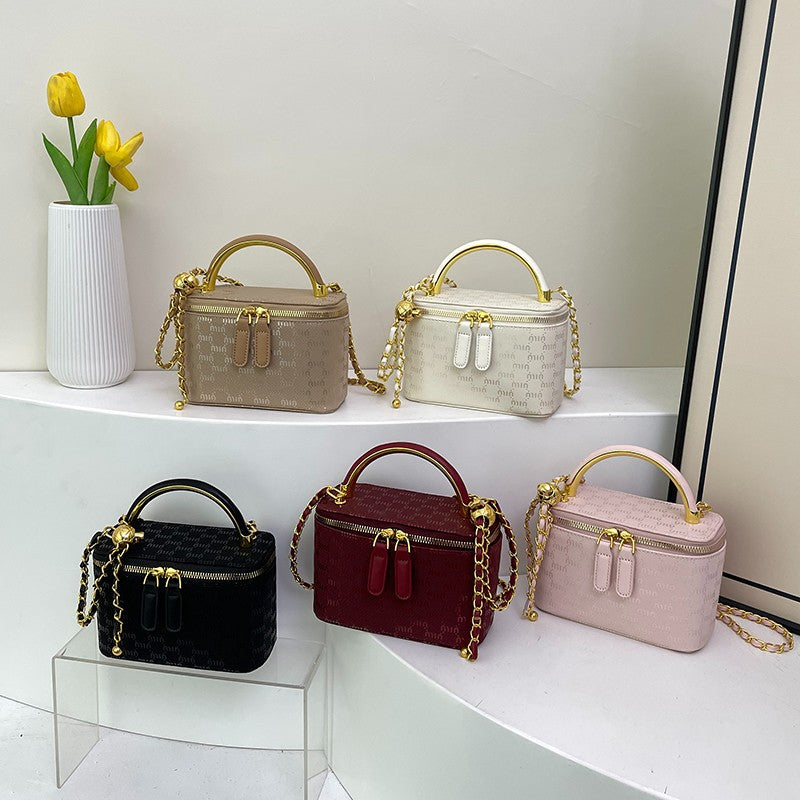 Cross-border miu letter box bag light luxury printed messenger bag European and American fashion chain niche single shoulder underarm women's bag