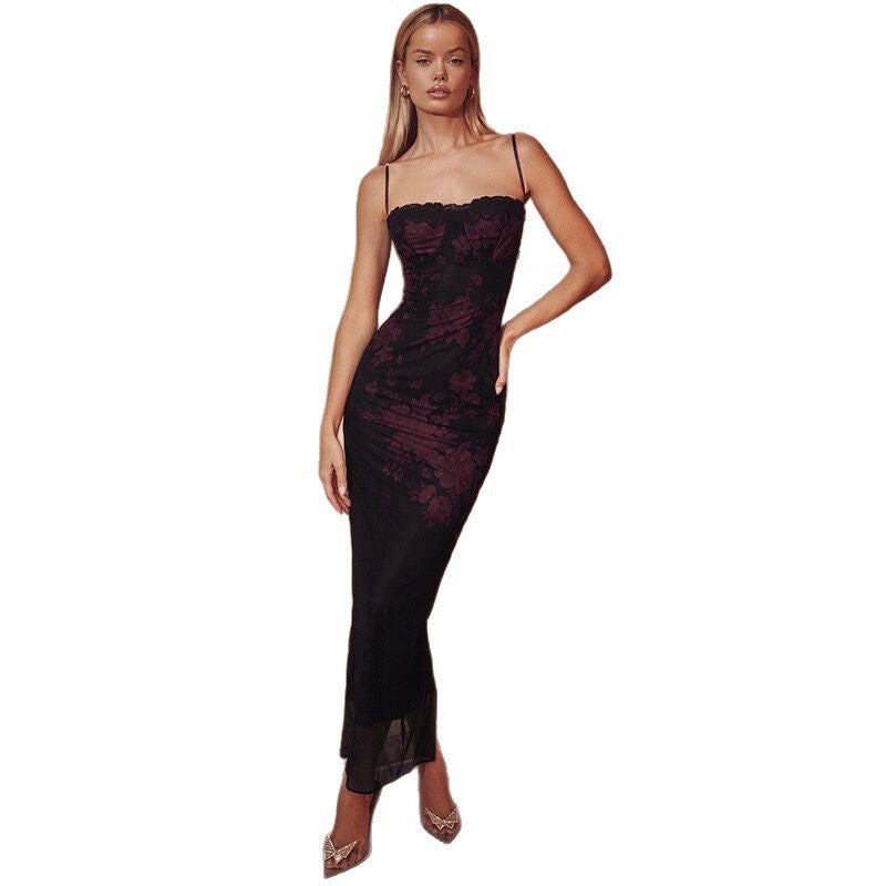 European and american style  spring/summer new women's fashion retro sexy lace trim bodycon mini dress with open back and spaghetti straps