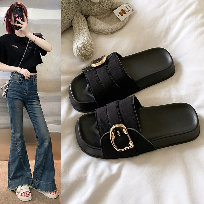 Popular thick soleplatform shoes slippers for women summer outwearcasualnew arrivalkorean style outing plaidclassy sense sandals and slippers