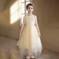 Children's dress with asymmetrical mesh skirt, elegant and high-end girls' princess dress, halter neck, sleeveless, european and american style, custom-made