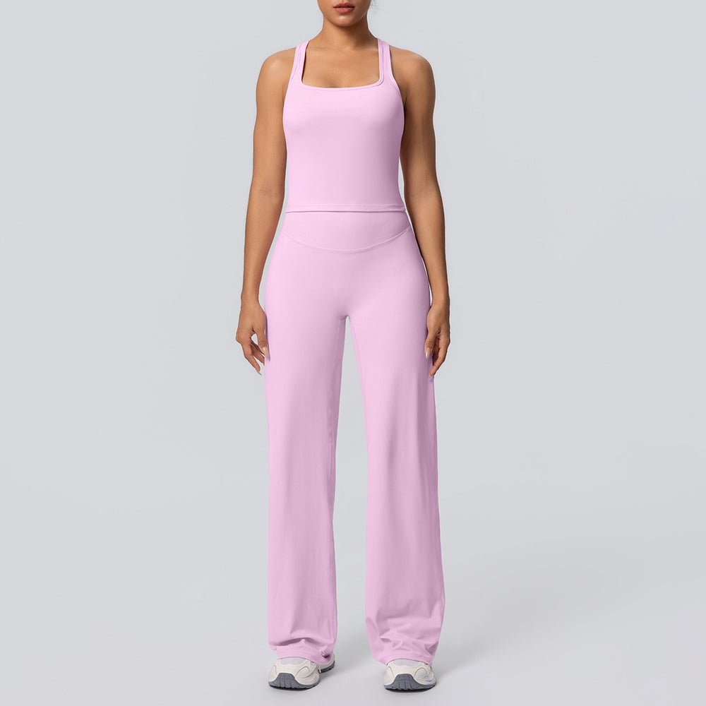 Outdoor casual running fitness yoga outfit - quick-dry, breathable, sexy racerback high-waisted straight-leg pants sports set