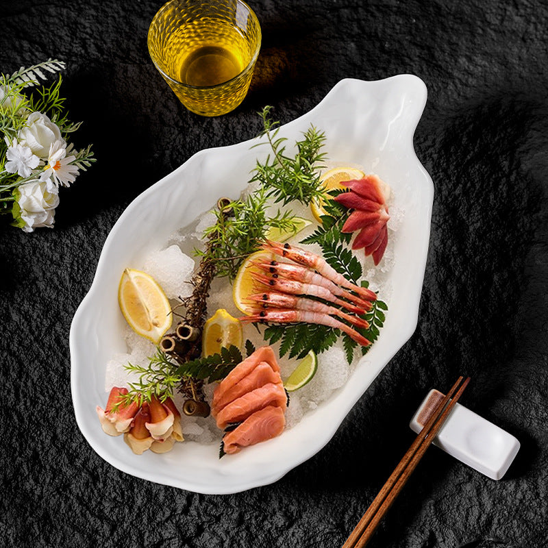 Minimalist hotel high-end creative sashimi plating personalized premium unique shaped seafood fruit salad dish ceramic plate