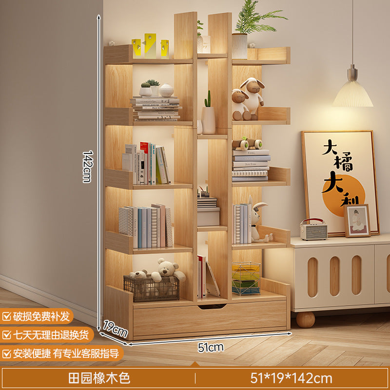Simple small bookshelf, floor-to-ceiling shelf, integrated wall storage rack, living room office display rack, table side storage narrow cabinet