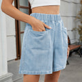 European and american cross-border e-commerce women's summer new arrivals:   washed elastic waist denim casual shorts - trendy style