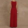 summer new women's fashion: european and american cross-border dress - elegant, slim-fit, solid color pleated maxi dress