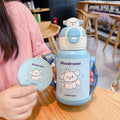 New cartoon character double-drink kids' thermos cup, 316 stainless steel food-grade water bottle with sleeve and straw