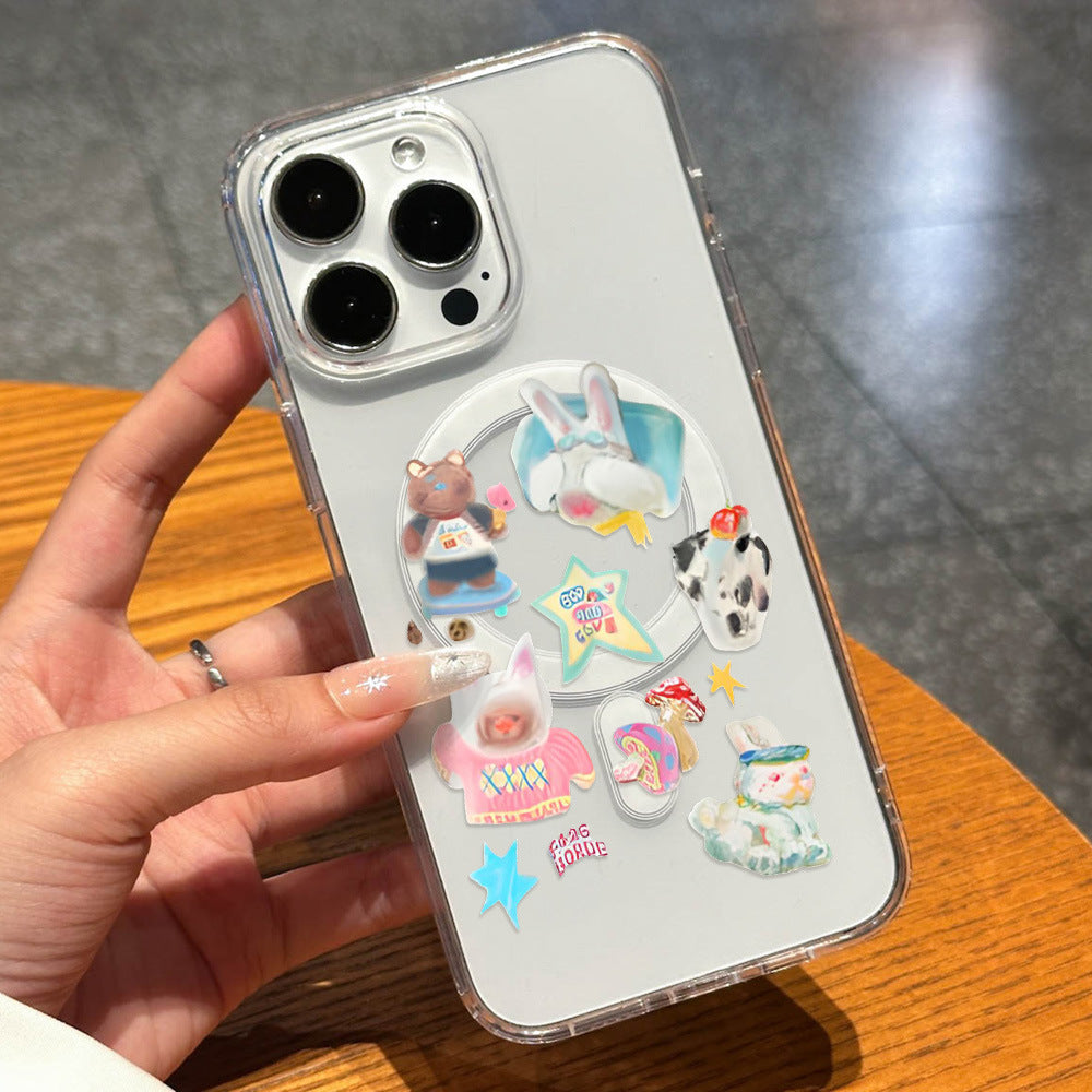 Cute rabbit & bear iphone 17 case, apple 16 magnetic shockproof high-transparency clear 15 soft case 13