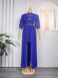 new autumn/winter rhinestone & beaded african  women's plus size irregular maxi dress + pants two-piece set