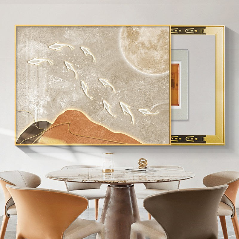 Nine fish map meter box decorative painting modern simplicity blocking restaurant distribution box power box free punching creative hanging painting