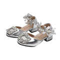 Vancahao girls' high-heeled princess sandals,  summer new collection, rhinestone embellished leather shoes for kids, student dance shoes
