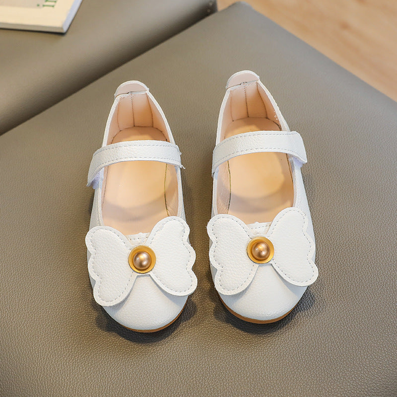 New girls' leather shoes - spring/autumn princess style, kids' spring single shoes, girls' shoes with bows, soft sole baby shoes, cute