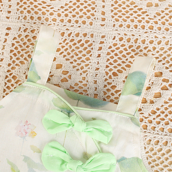 Baby girl clothes summer ultra-thin sling bag butt newborn baby one-piece full moon 100-day clothes fresh khaki