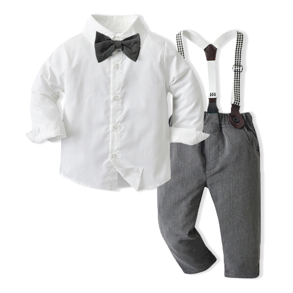 K-style children's clothing kidssuitlong sleevesshirt suspender two-piece set 61 spring & fallnew arrivalboys' first birthday dress