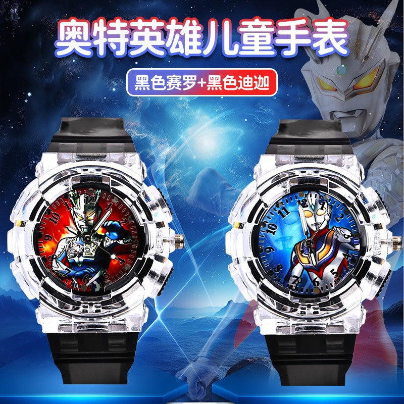 Ultraman watch kids toy boys cartoon luminous electronic watch 3-6 years old children mancero birthday gift