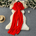 Summer women's new jumpsuit chic niche lightly mature style suit collar single breasted short sleeve high waistcasual jumpsuit