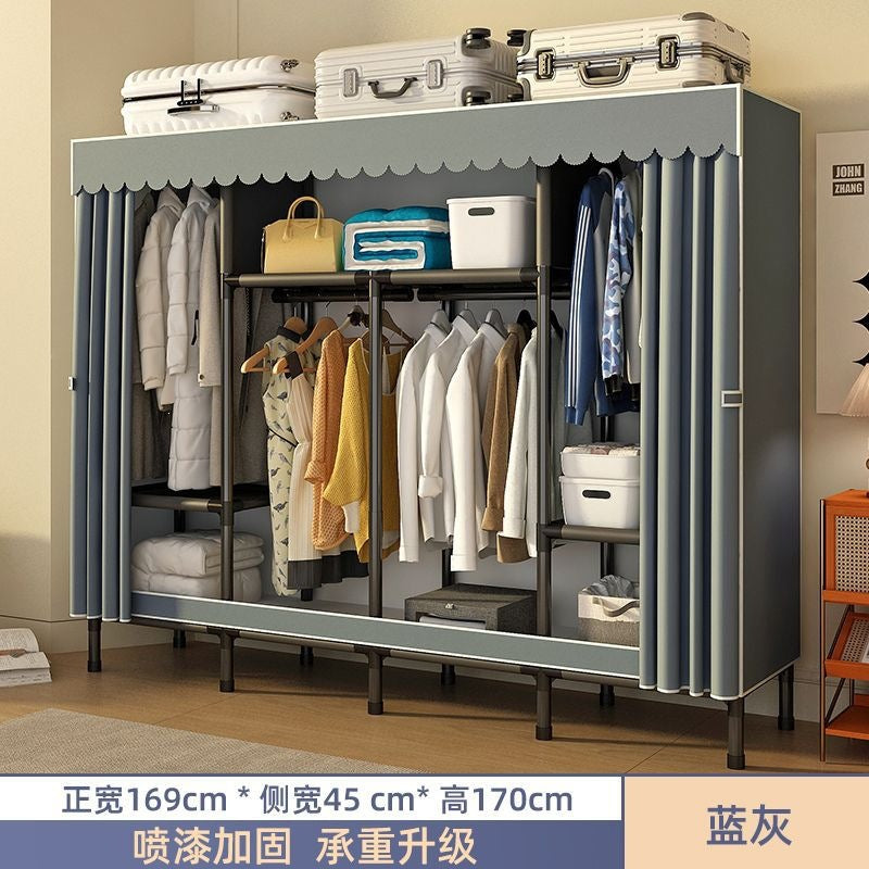 Simple wardrobe for home bedroom steel frame thickened and thickened steel pipe assembled cloth wardrobe rental room strong and durable cabinet