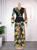 new african plus size women's chiffon printed two-piece v-neck dress set -  cross-border e-commerce