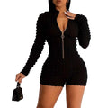 Amazon fashion cross-border women's sexy zipper long sleeves one-piece shorts silmslimming looksexy sexy one-piece