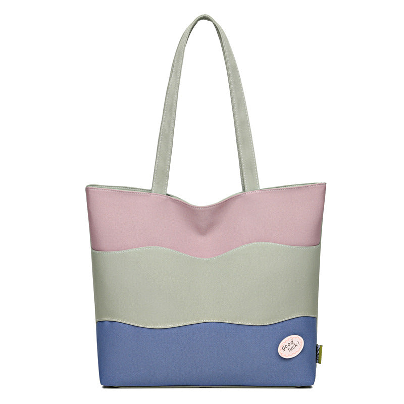 Large capacity canvas tote bag for women, 2023 new color block shoulder bag, minimalist commuter handbag, striped tote bag