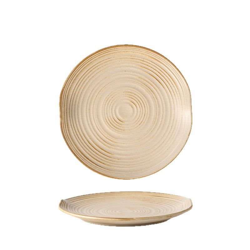 Kiln-turned threaded ceramic tableware retro style hotel restaurant steak plate stylish high-looking western food plate fish plate tableware