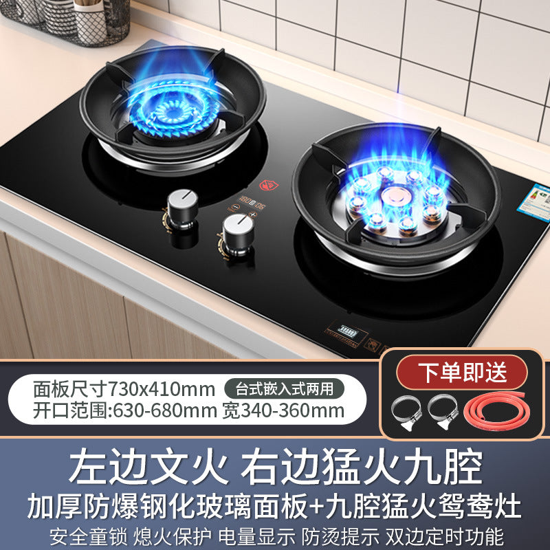Wholesale high-power nine-burner gas stove, home use double burner cooktop, built-in/free-standing dual-purpose gas stove, natural gas double burner